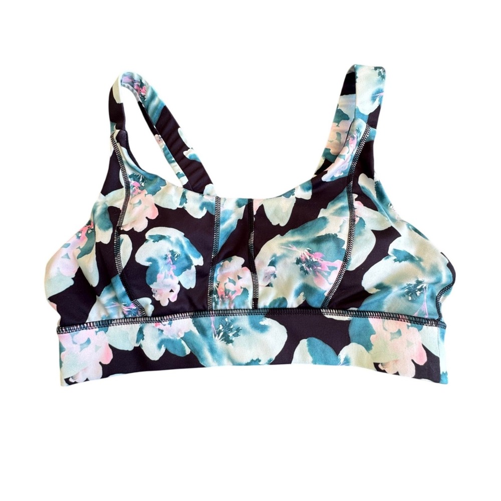 PBX Pro Womens Floral Sports Bra Teal Pink Black Recycled‎ Activewear Large